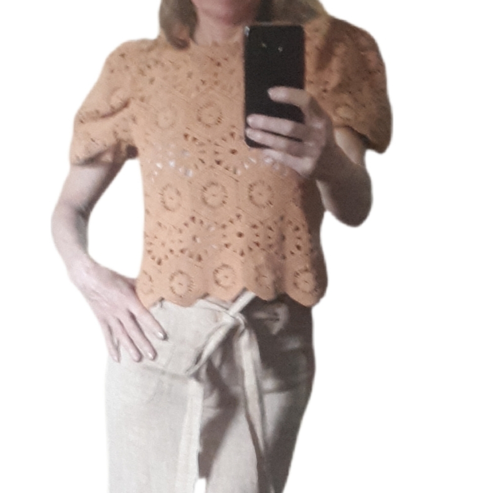 Zara Tan Crochet Lace Blouse